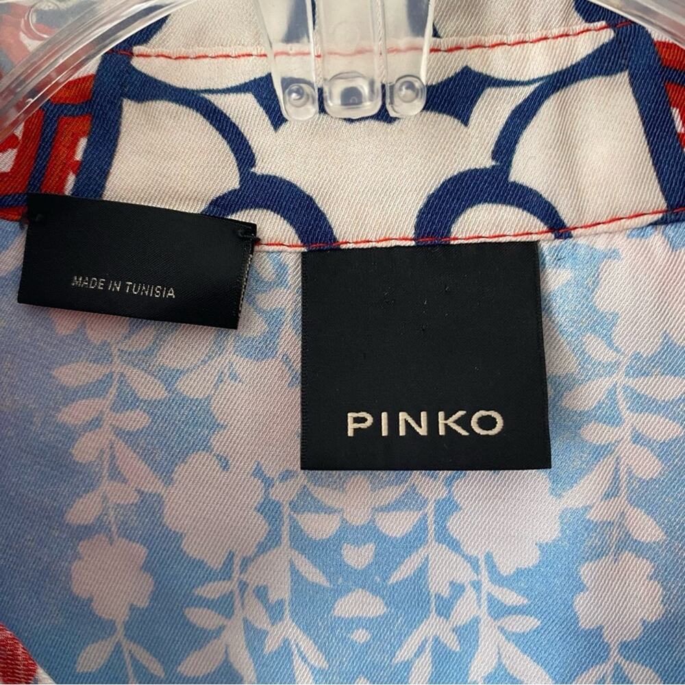 Pinko Casper Button Down Blouse size 2 Red Blue Print Long Sleeve - Picture 12 of 12